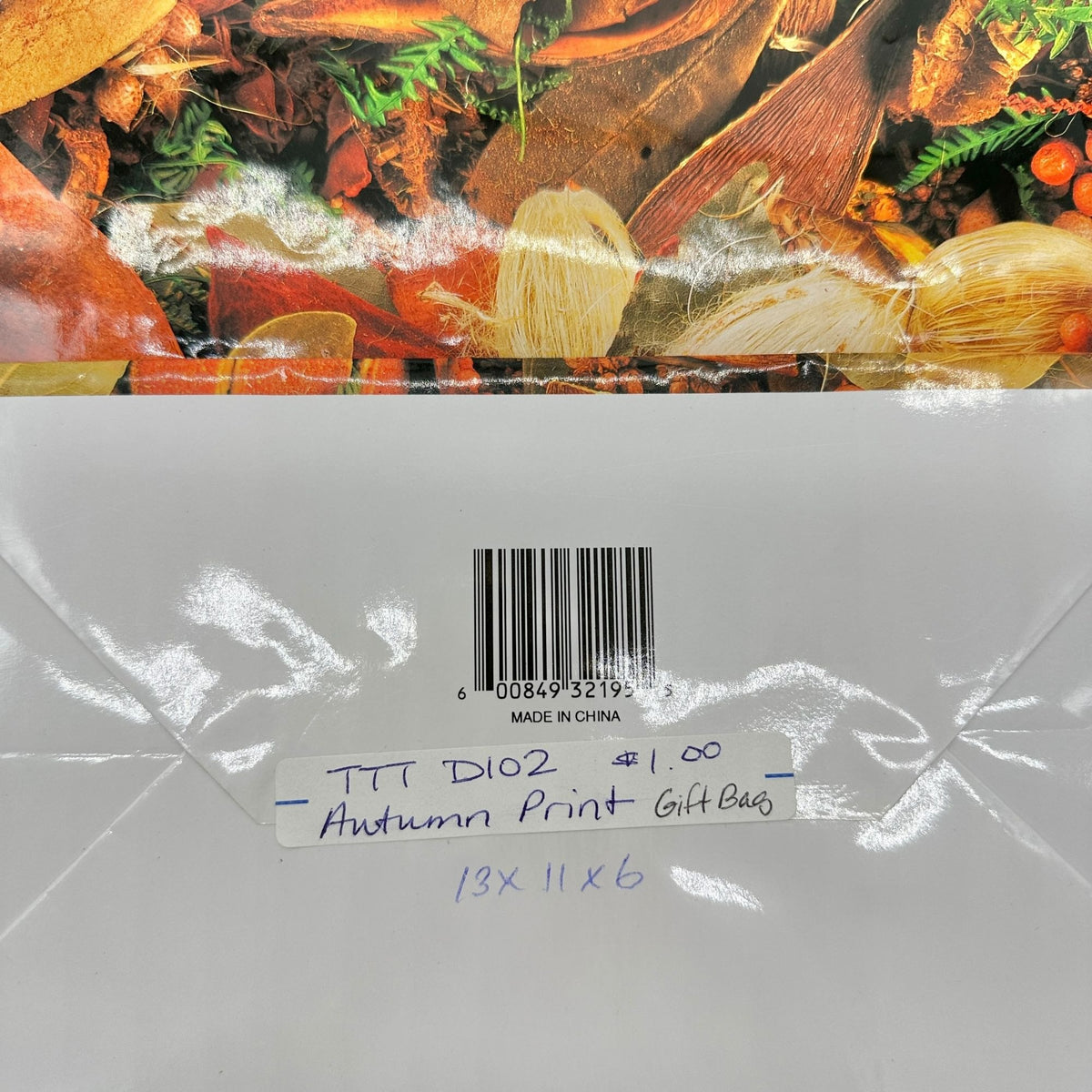 Autumn Fall Printed Gift or Treat Bag Paper with Rope Handle & Gift Tag 13x11x6