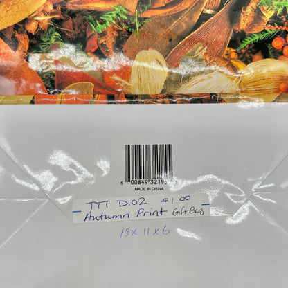 Autumn Fall Printed Gift or Treat Bag Paper with Rope Handle & Gift Tag 13x11x6