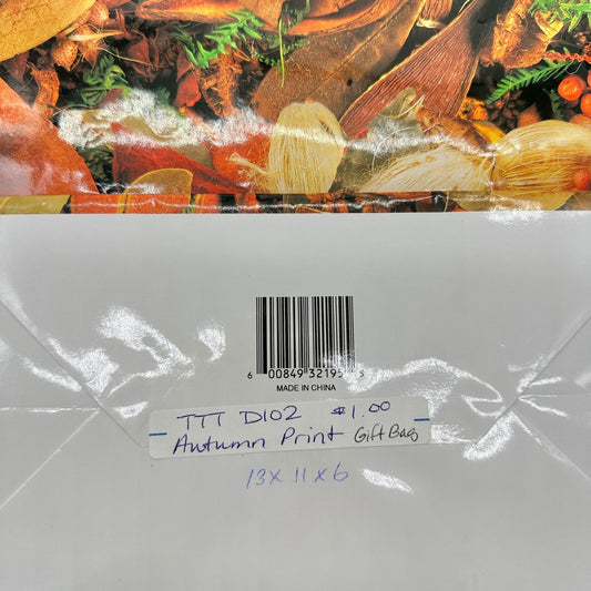 Autumn Fall Printed Gift or Treat Bag Paper with Rope Handle & Gift Tag 13x11x6