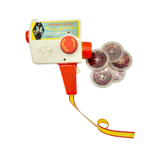 Fisher Price Music Box Movie Camera Vintage Toy With Picture Discs 1960s Retro