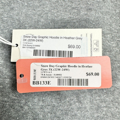 Snow Day Graphic Heather Grey Hoodie 3X 22W-24W By 78&Sunny Cozy Fleece Lining