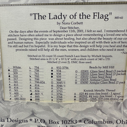 Mirabilia Cross Stitch Pattern THE LADY OF THE FLAG Nora Corbett Patriotic NEW