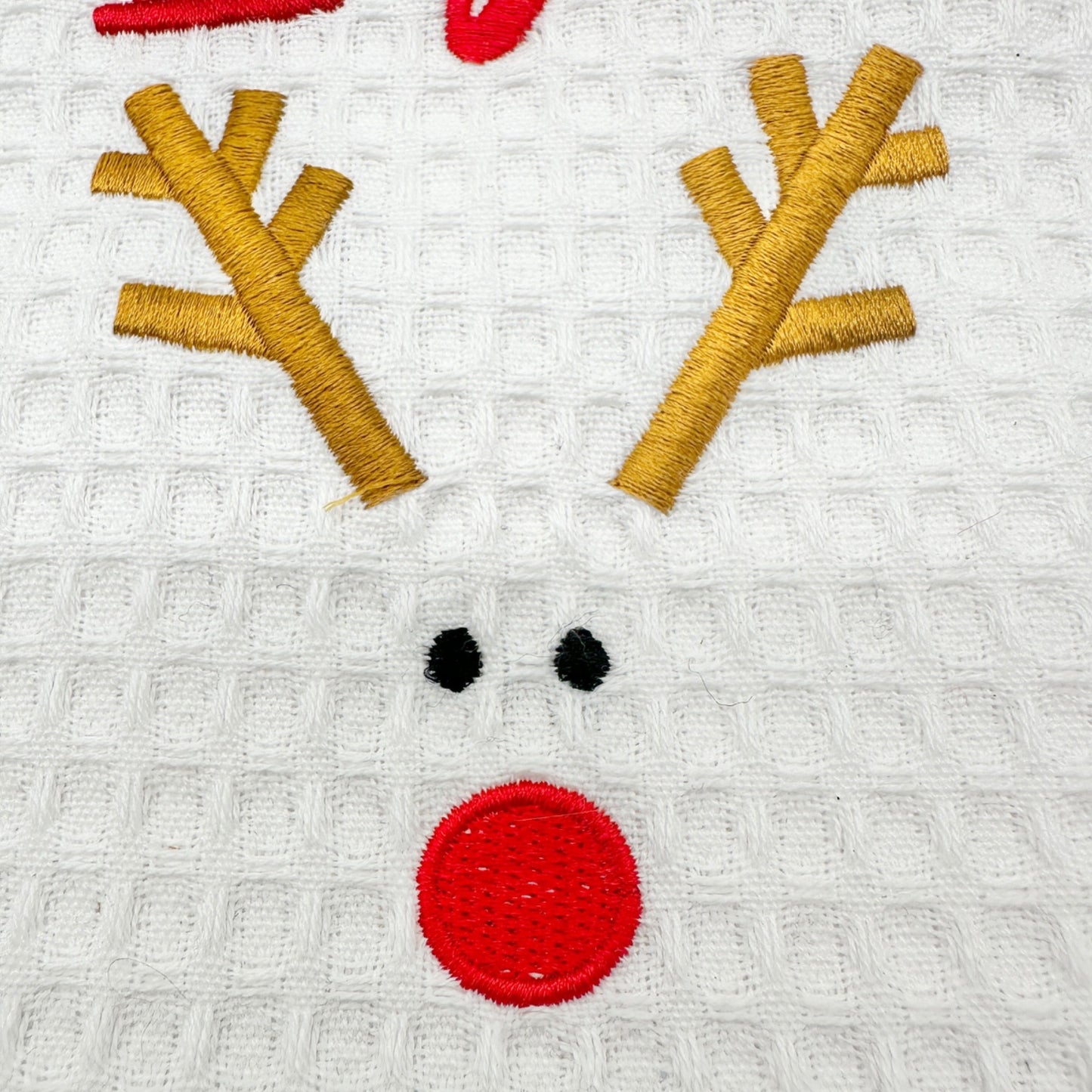 Mud Pie Holiday Kitchen Towel Fa La La La La Reindeer Waffle Weave Cotton 24x16