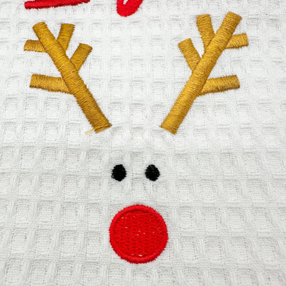Mud Pie Holiday Kitchen Towel Fa La La La La Reindeer Waffle Weave Cotton 24x16