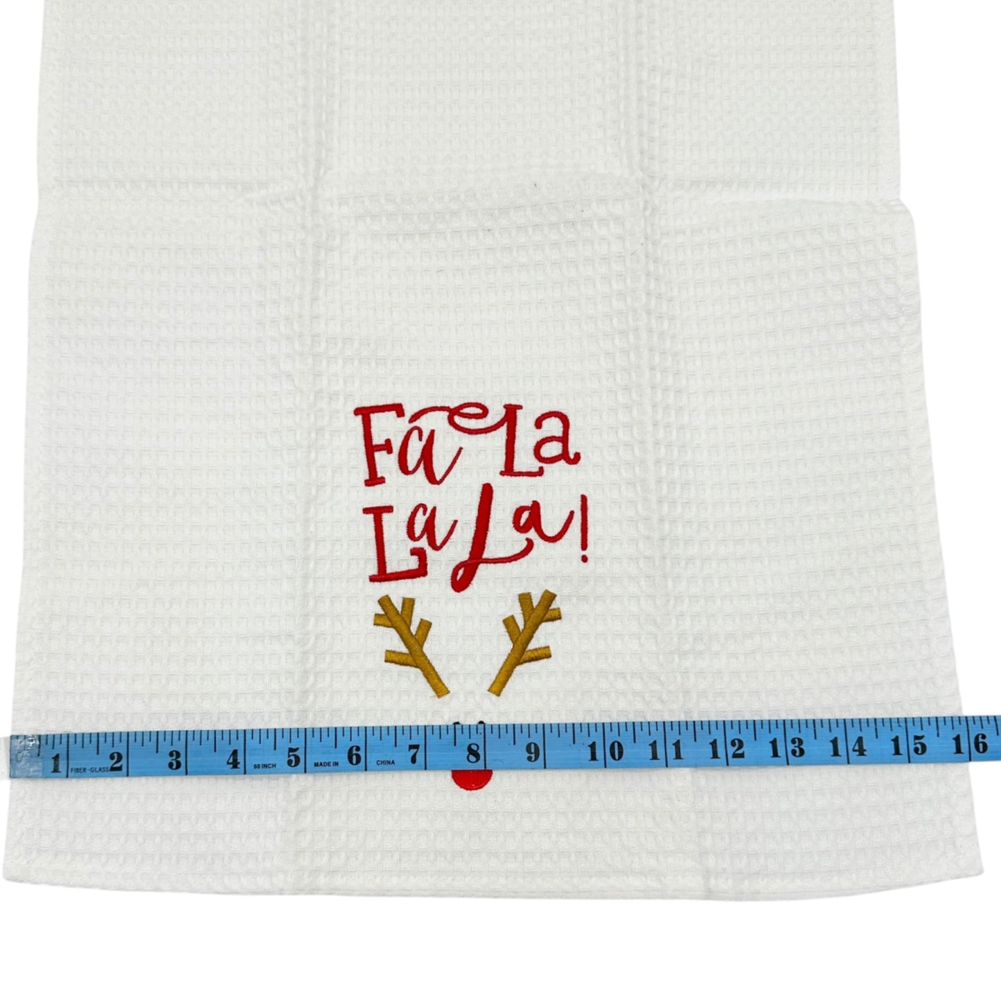 Mud Pie Holiday Kitchen Towel Fa La La La La Reindeer Waffle Weave Cotton 24x16