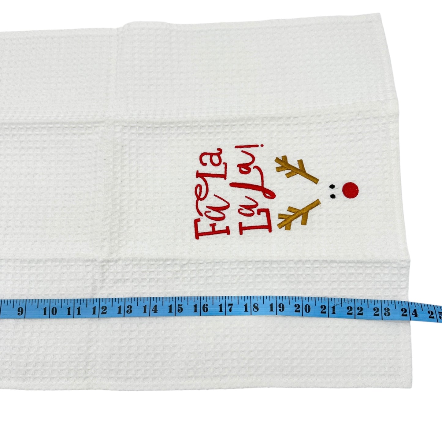 Mud Pie Holiday Kitchen Towel Fa La La La La Reindeer Waffle Weave Cotton 24x16