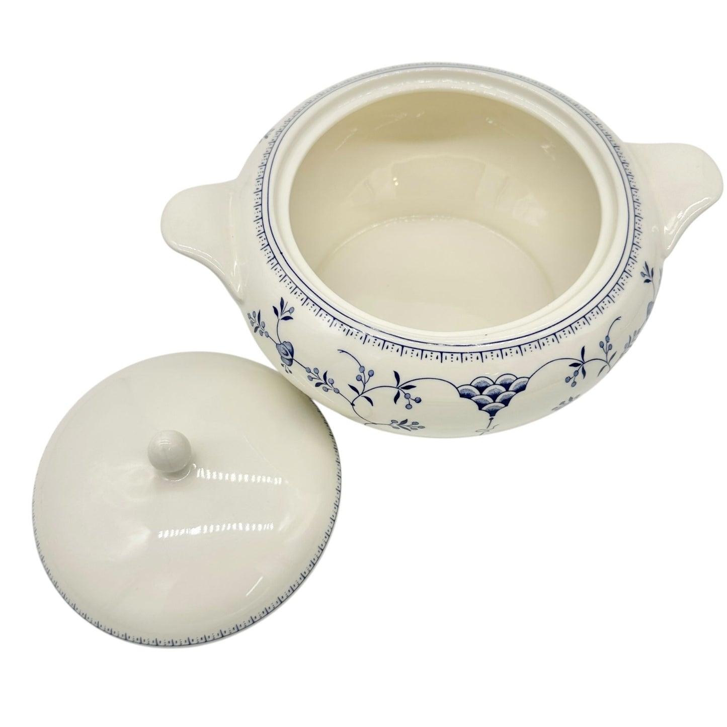 Churchill Serving Bowl with Lid 8 inch Diameter White Blue Floral Design England