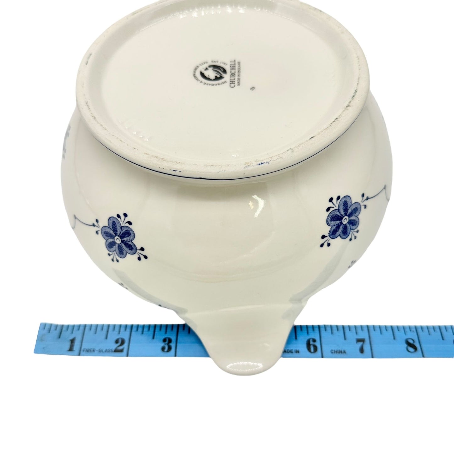 Churchill Serving Bowl with Lid 8 inch Diameter White Blue Floral Design England