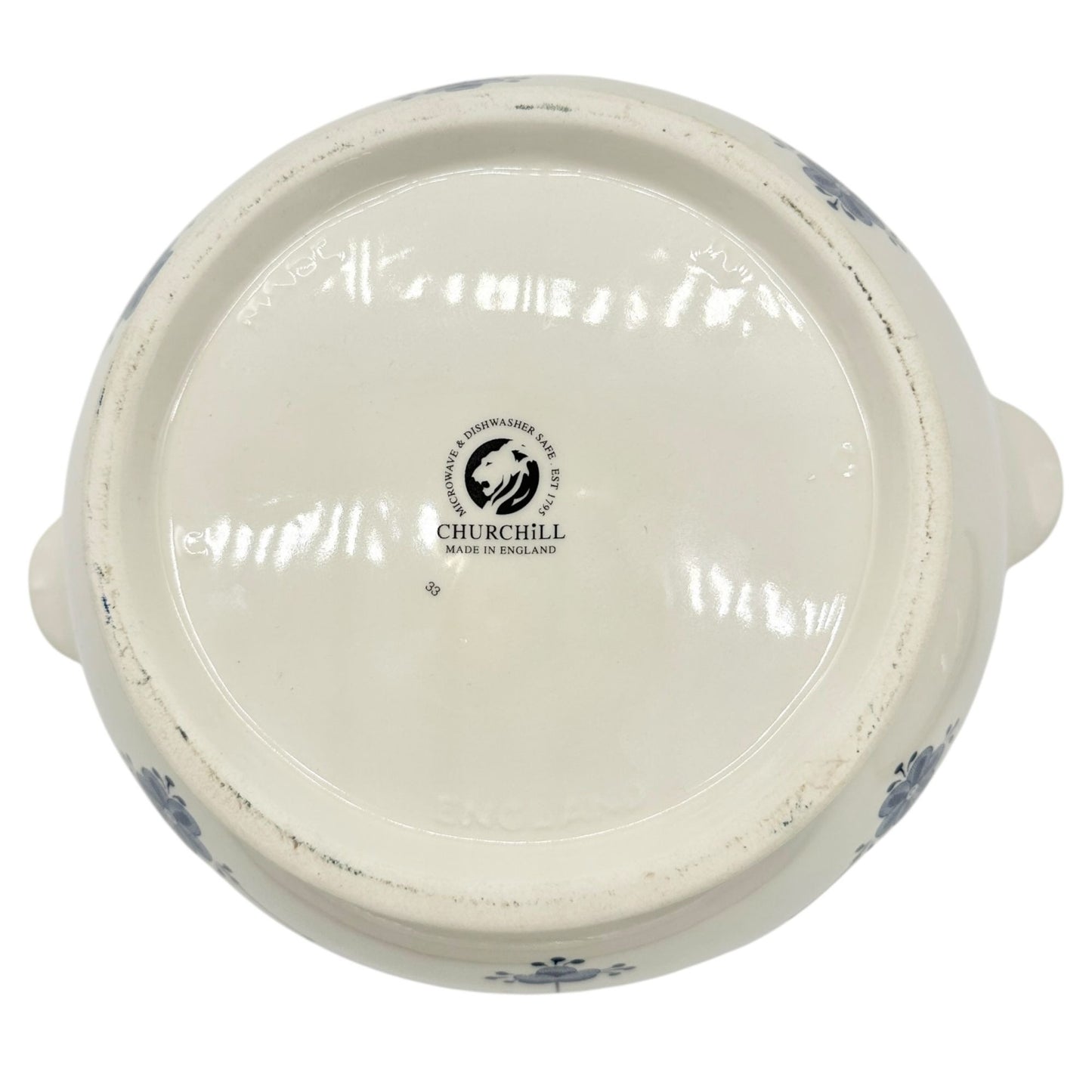 Churchill Serving Bowl with Lid 8 inch Diameter White Blue Floral Design England