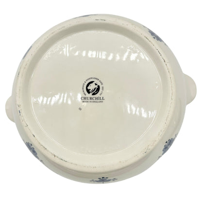 Churchill Serving Bowl with Lid 8 inch Diameter White Blue Floral Design England