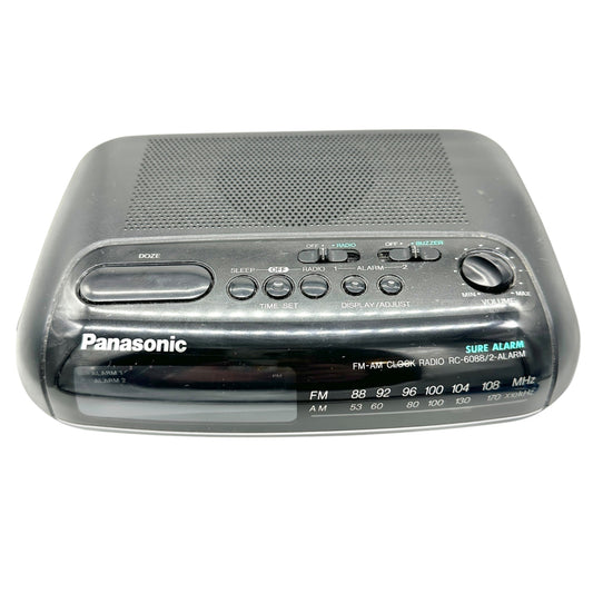 Panasonic FM AM Clock Radio RC6088 Dual Alarm Sure Alarm Black Dual Power WORKS