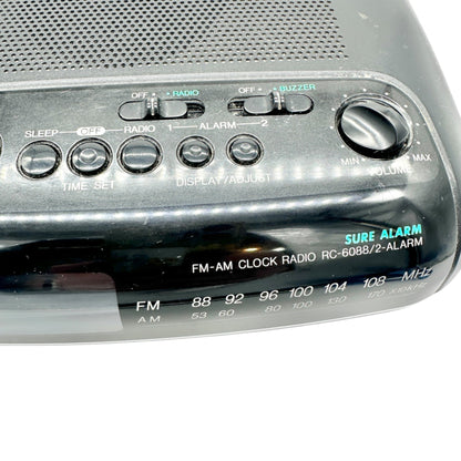 Panasonic FM AM Clock Radio RC6088 Dual Alarm Sure Alarm Black Dual Power WORKS