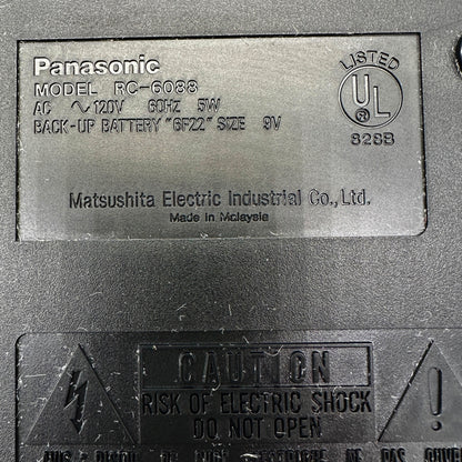 Panasonic FM AM Clock Radio RC6088 Dual Alarm Sure Alarm Black Dual Power WORKS