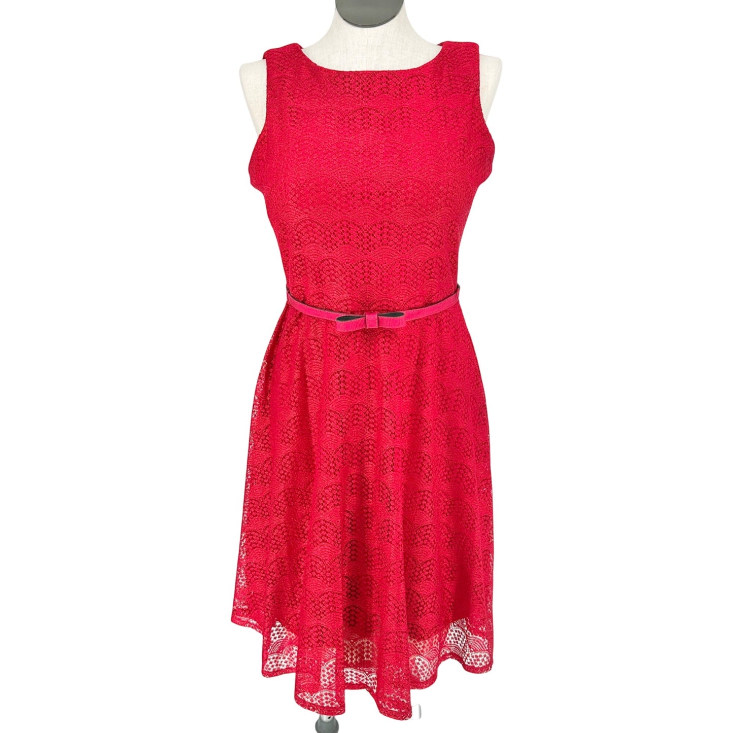 Womens Red Lace Sleeveless Dress Size 10 Adj Snap Belt Lined by Danny & Nicole