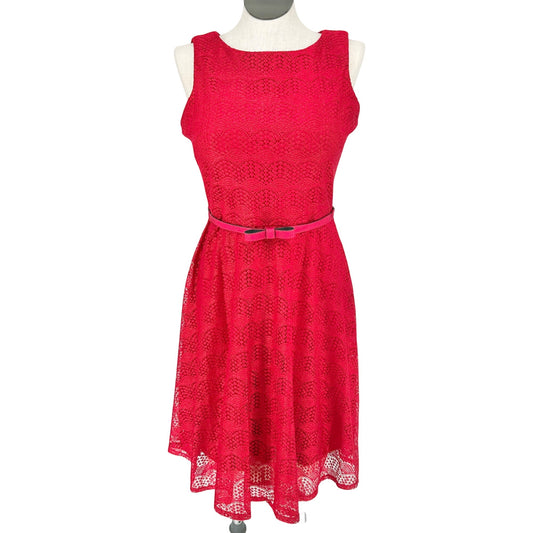Womens Red Lace Sleeveless Dress Size 10 Adj Snap Belt Lined by Danny & Nicole