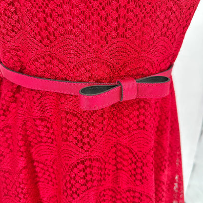 Womens Red Lace Sleeveless Dress Size 10 Adj Snap Belt Lined by Danny & Nicole