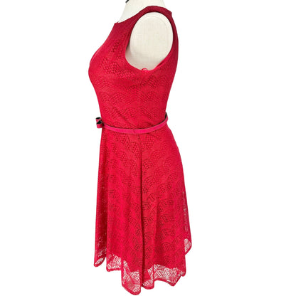 Womens Red Lace Sleeveless Dress Size 10 Adj Snap Belt Lined by Danny & Nicole