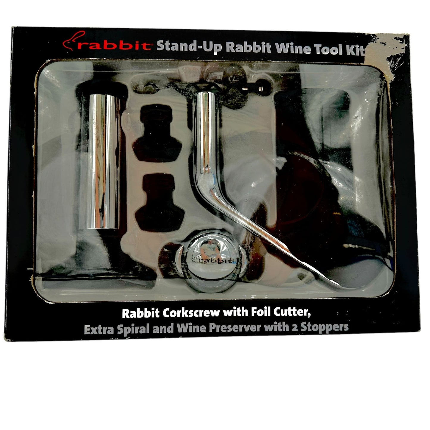 Rabbit Stand-Up Rabbit Wine Tool Kit Foil Cutter Wine Preserver 2 Stoppers NIB