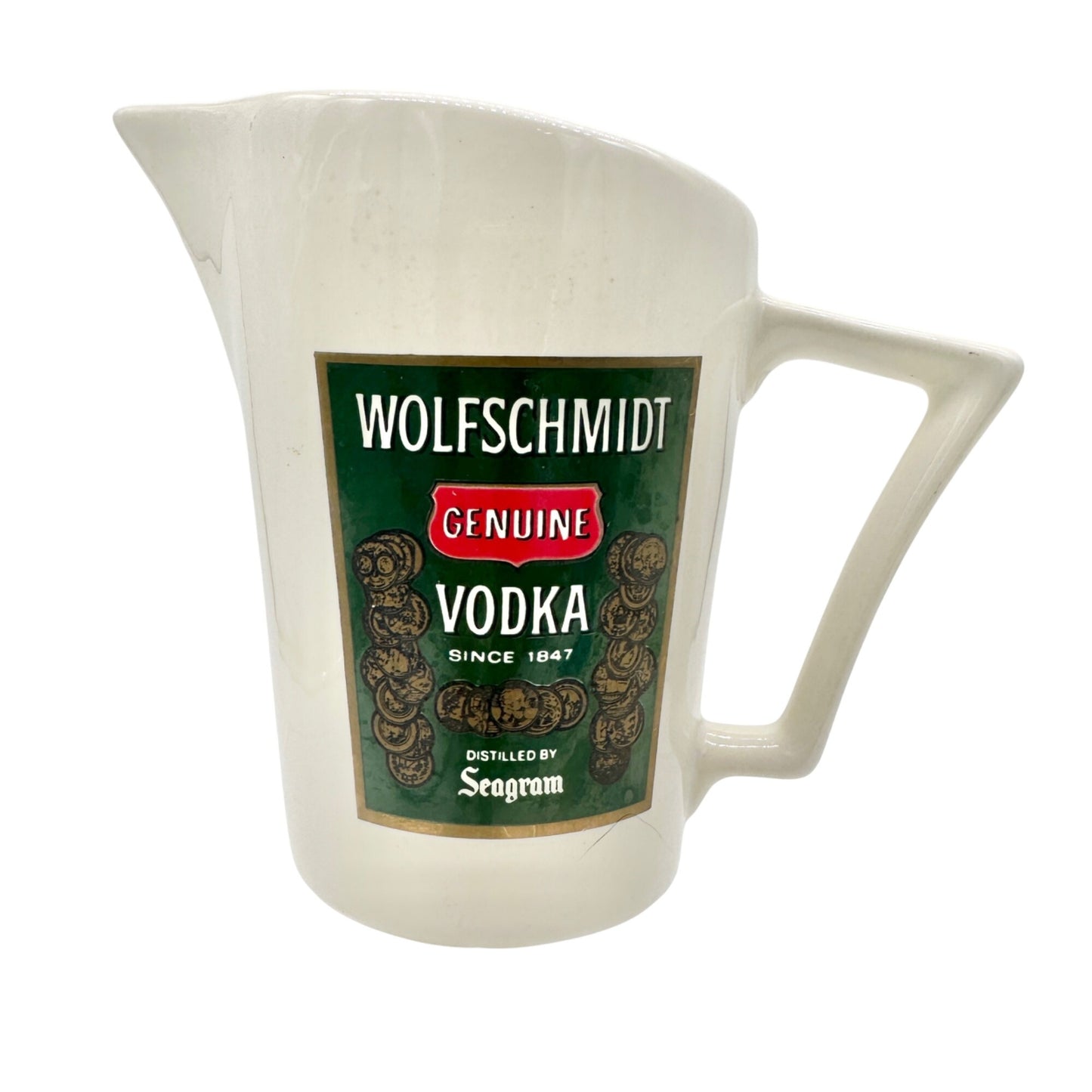 Vintage Wolfschmidt Vodka Ceramic Pitcher Seagram Distillers Co. Barware Collect