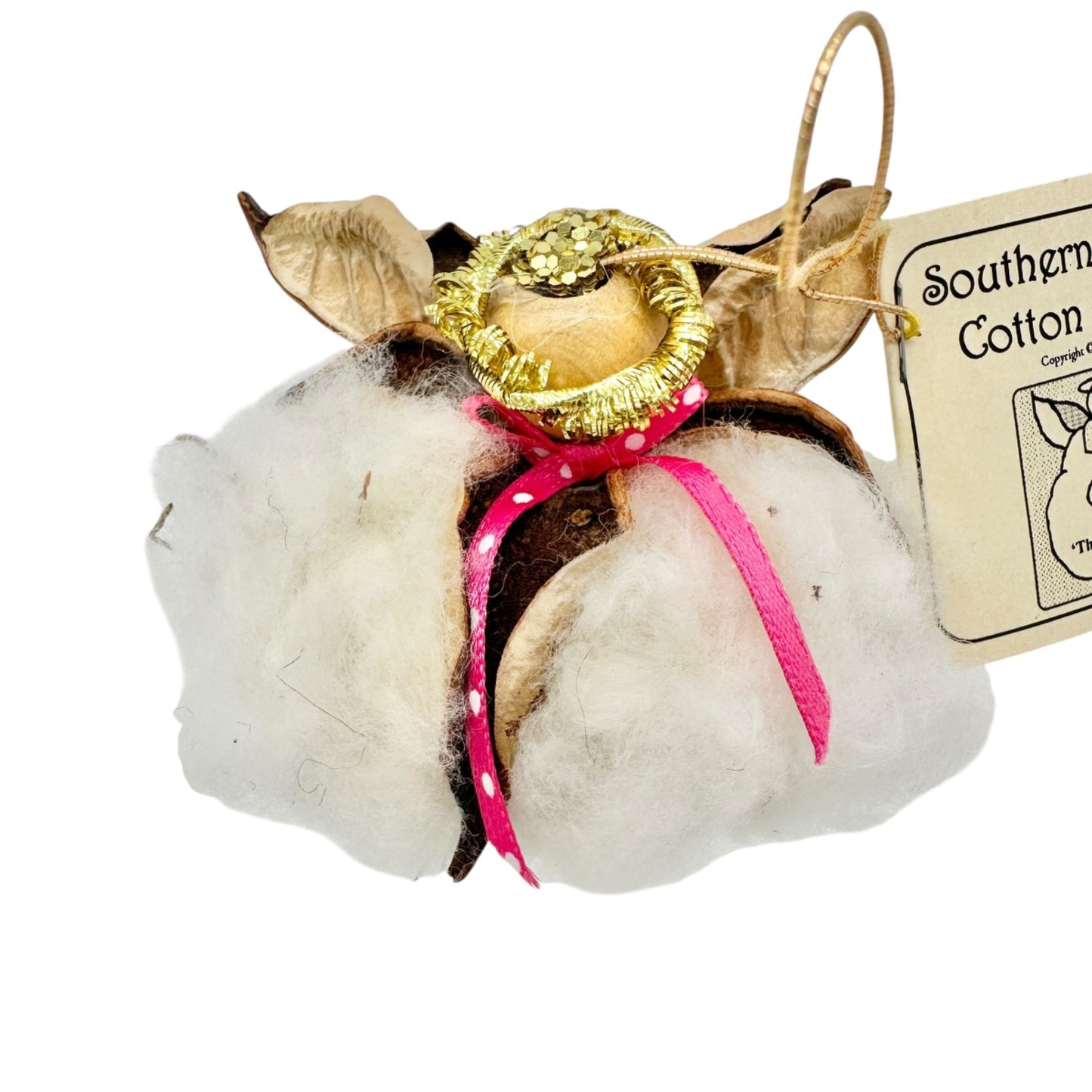 Southern Natures Cotton Angel Ornament Handcrafted w Pink Ribbon Christmas
