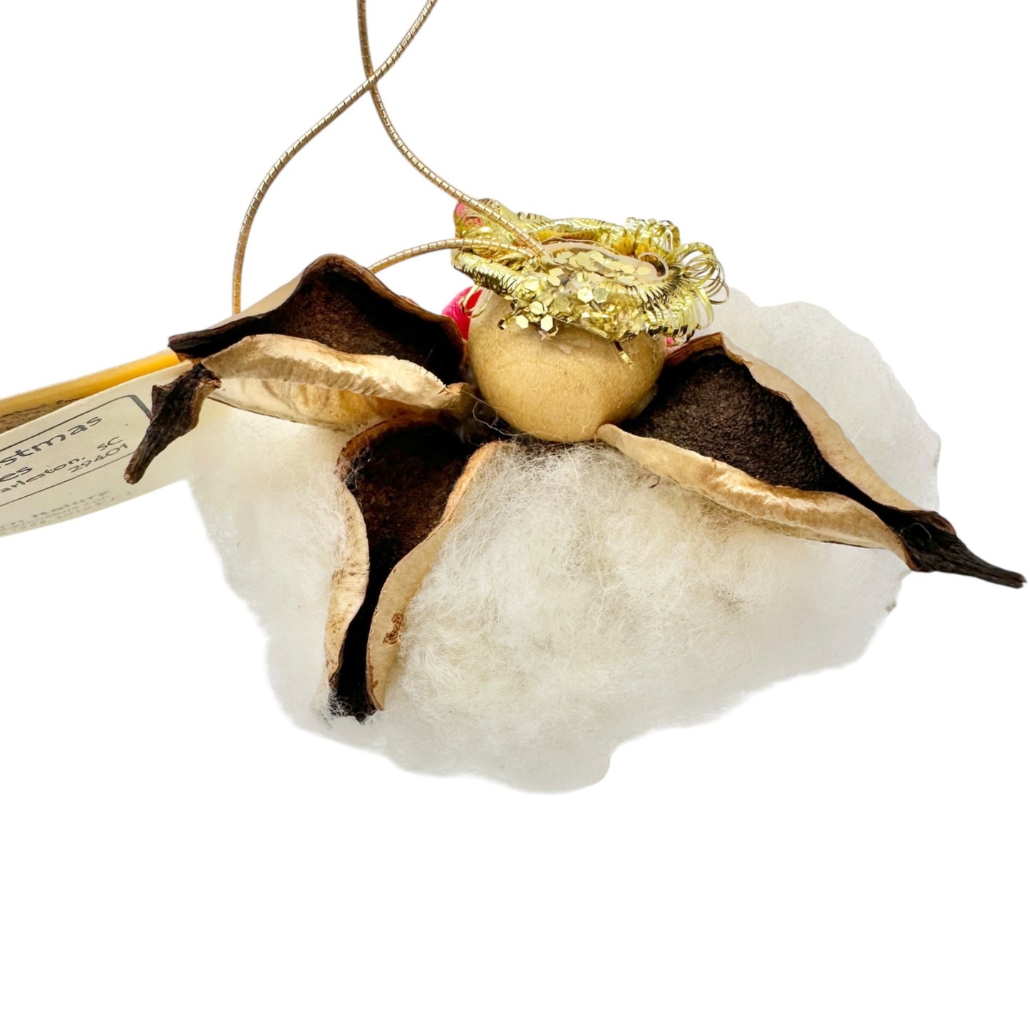 Southern Natures Cotton Angel Ornament Handcrafted w Pink Ribbon Christmas