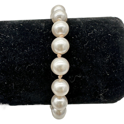 Cultured Faux Pearl Bracelet With Gold-Tone Clasp Individually Knotted 7.5 inch
