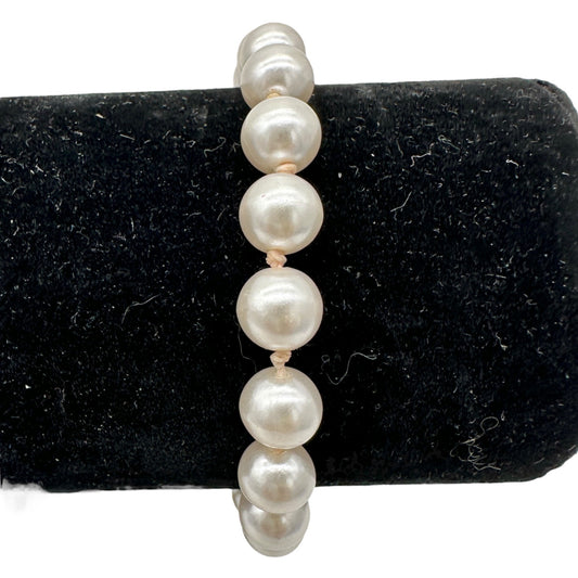 Cultured Faux Pearl Bracelet With Gold-Tone Clasp Individually Knotted 7.5 inch
