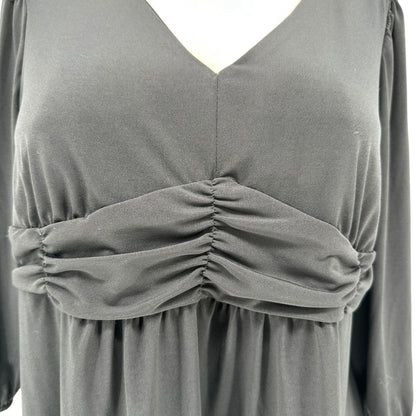 NY Collection Tunic Top Womens 2X Black V-Neck Empire Waist 3/4 Sleeve Blouse
