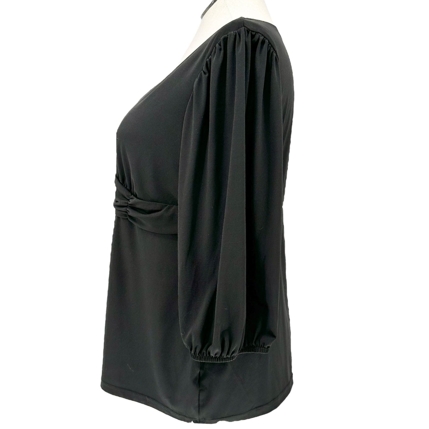 NY Collection Tunic Top Womens 2X Black V-Neck Empire Waist 3/4 Sleeve Blouse