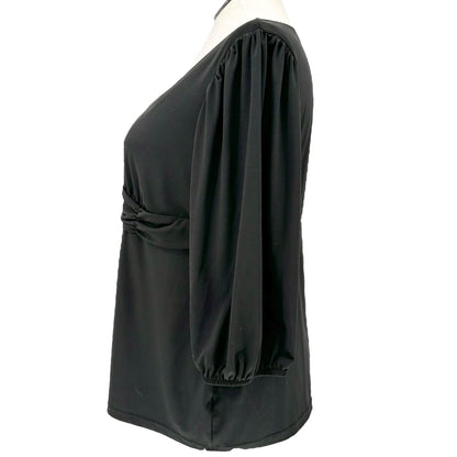 NY Collection Tunic Top Womens 2X Black V-Neck Empire Waist 3/4 Sleeve Blouse