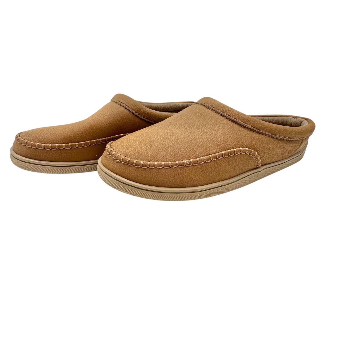 MySlippers Mens 12W Tan Slip-On Indoor/Outdoor House Shoes Plush Lining Non-Slip