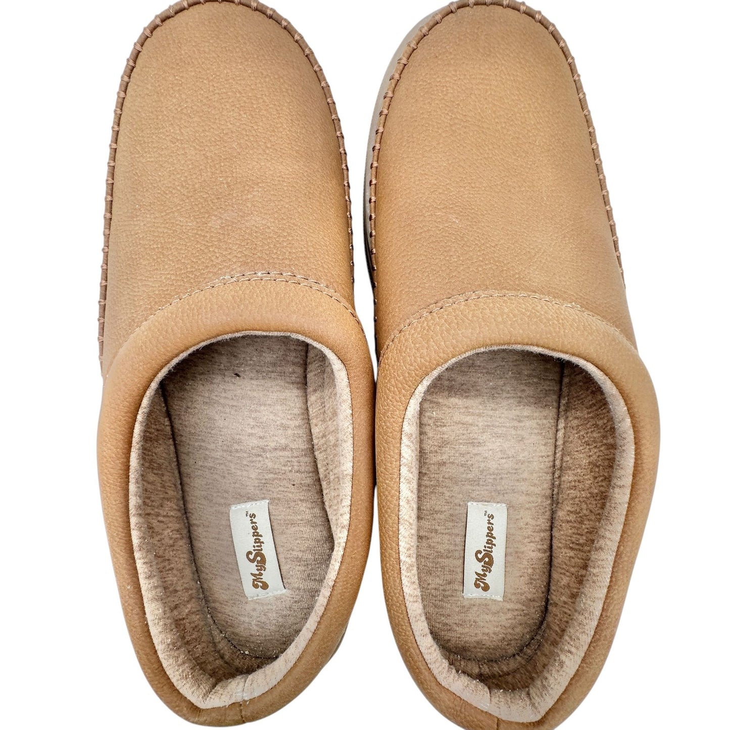 MySlippers Mens 12W Tan Slip-On Indoor/Outdoor House Shoes Plush Lining Non-Slip