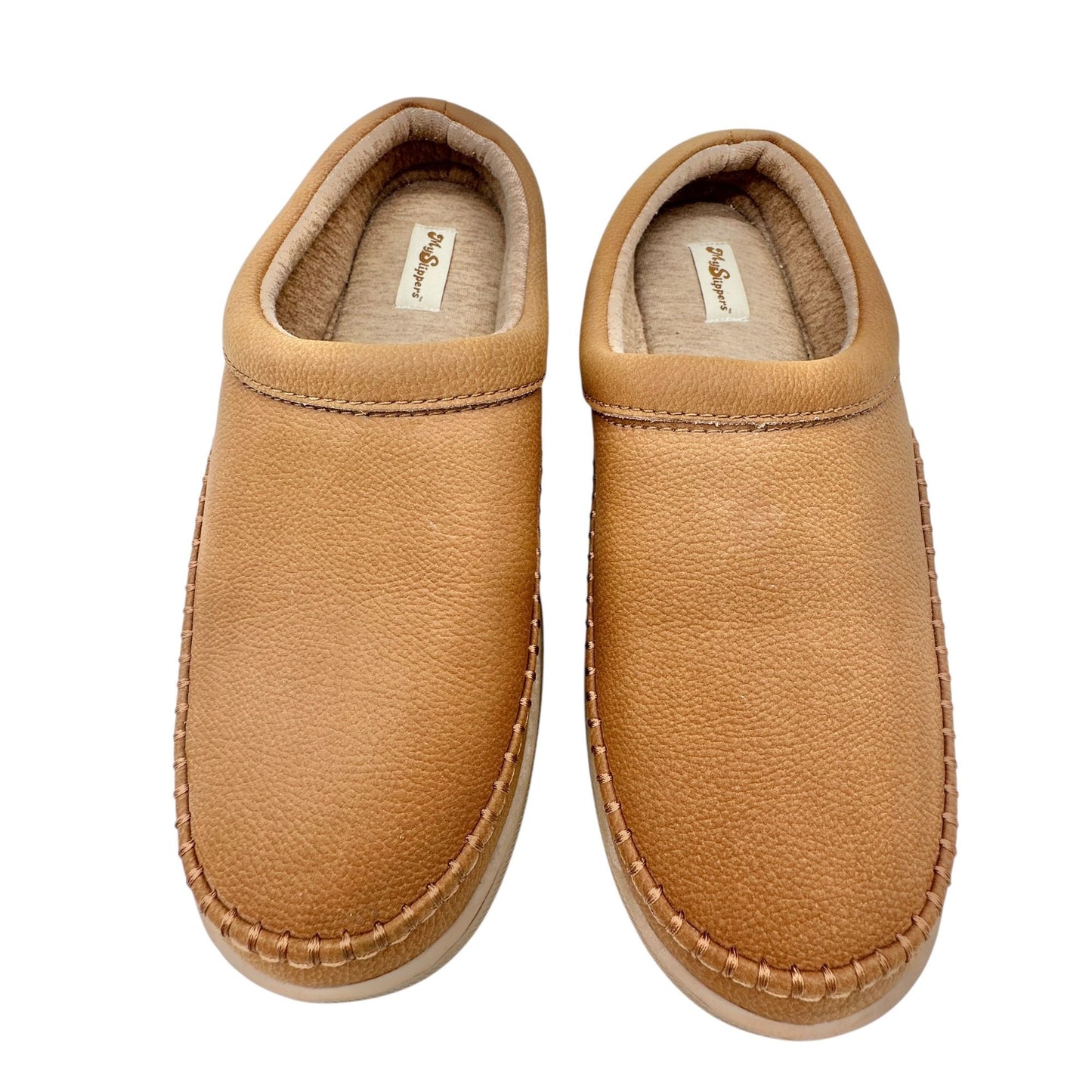 MySlippers Mens 12W Tan Slip-On Indoor/Outdoor House Shoes Plush Lining Non-Slip