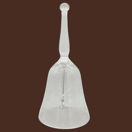 Crystal Hand Etched Glass Bell With Chain Clapper Ornate Floral Design 6" Tall