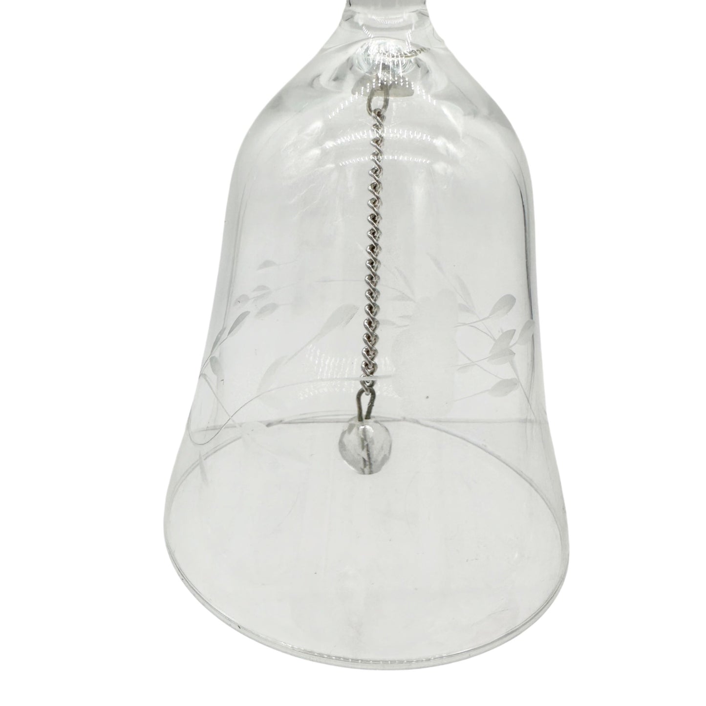 Crystal Hand Etched Glass Bell With Chain Clapper Ornate Floral Design 6" Tall