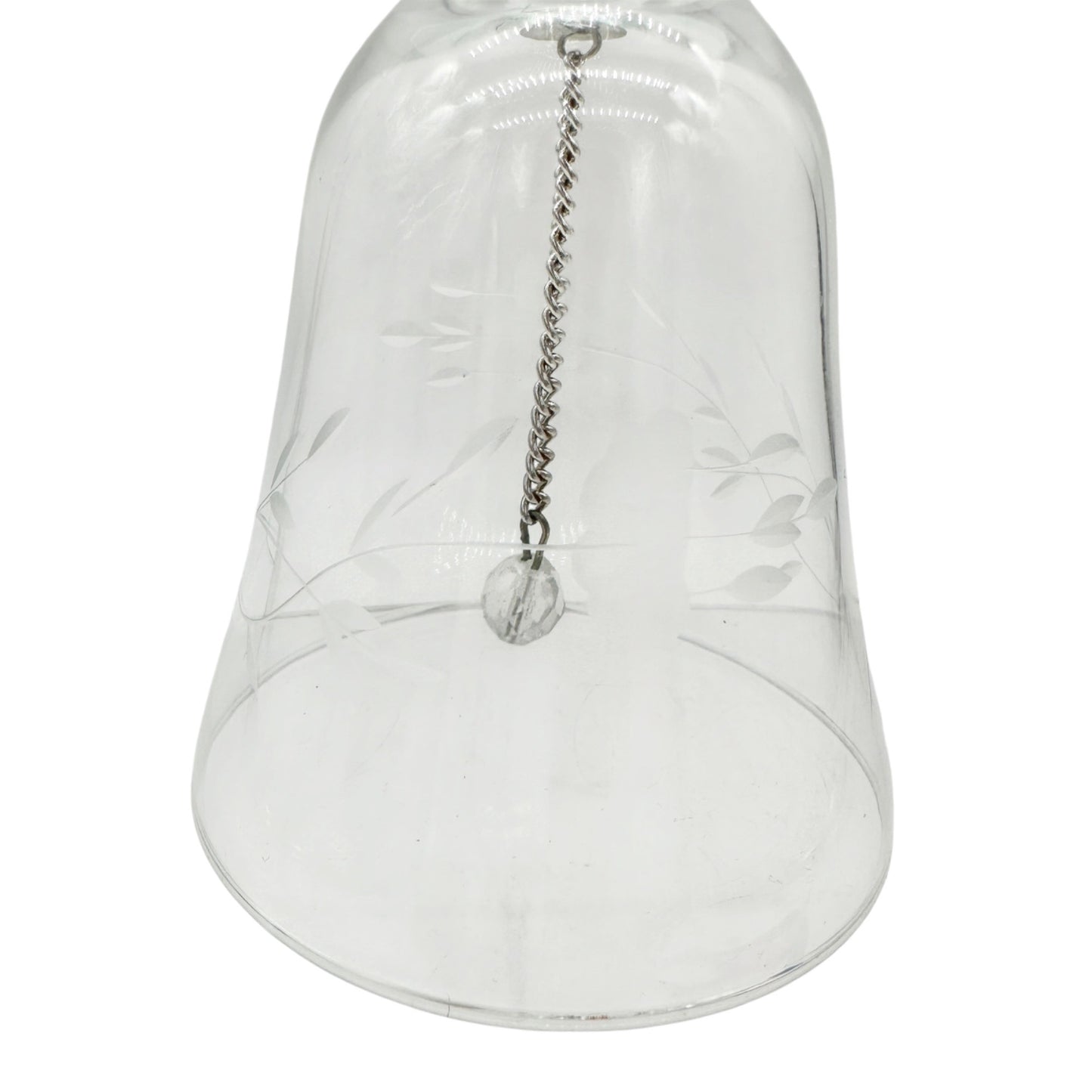 Crystal Hand Etched Glass Bell With Chain Clapper Ornate Floral Design 6" Tall