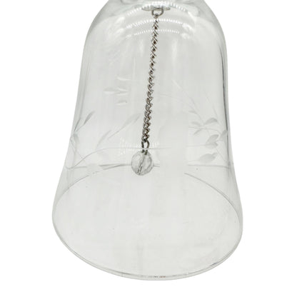 Crystal Hand Etched Glass Bell With Chain Clapper Ornate Floral Design 6" Tall