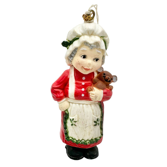 Vintage Mrs Claus Ornament with Teddy Bear 4" Christmas Decor