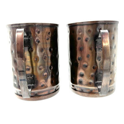 Set Of 2 Vintage Hammered Copper 8 Oz Mugs With Handles Rustic