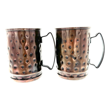 Set Of 2 Vintage Hammered Copper 8 Oz Mugs With Handles Rustic