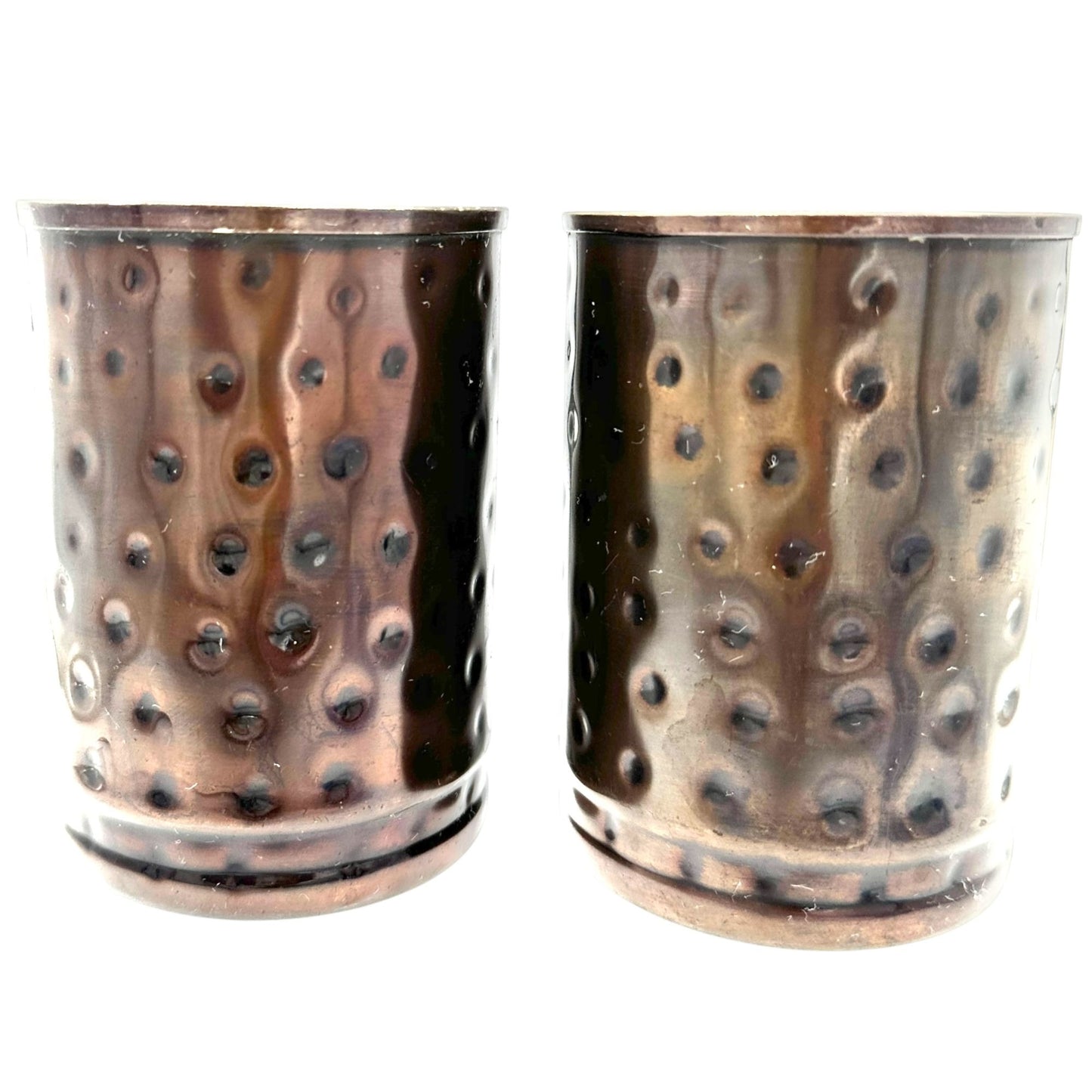 Set Of 2 Vintage Hammered Copper 8 Oz Mugs With Handles Rustic