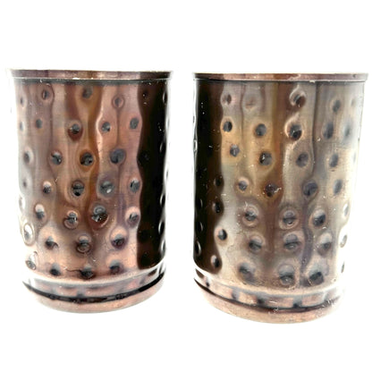 Set Of 2 Vintage Hammered Copper 8 Oz Mugs With Handles Rustic