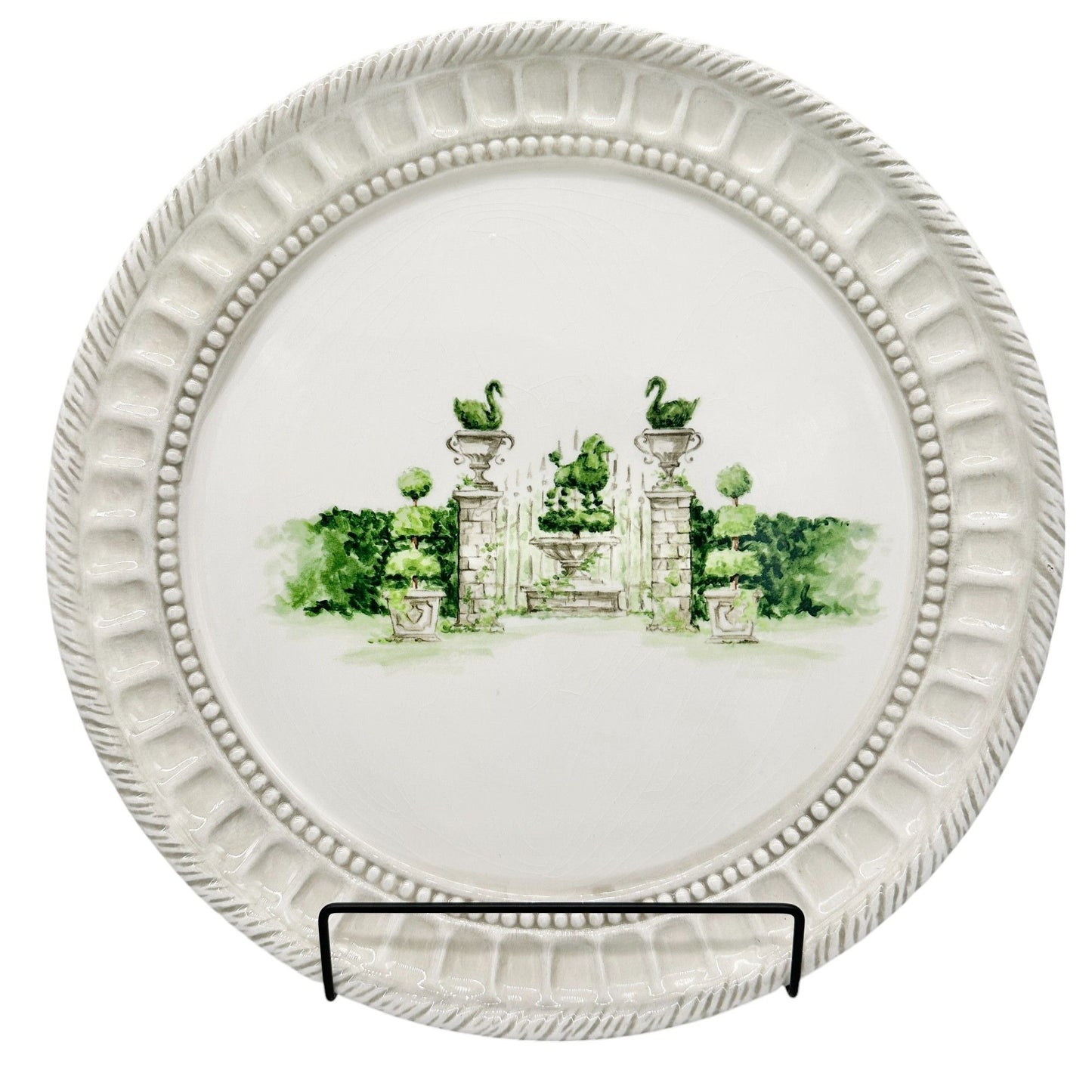 Handcrafted Silvestri Ceramic Decorative Plate With Garden Scene 13" Diameter