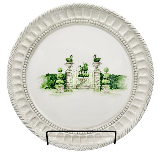 Handcrafted Silvestri Ceramic Decorative Plate With Garden Scene 13" Diameter