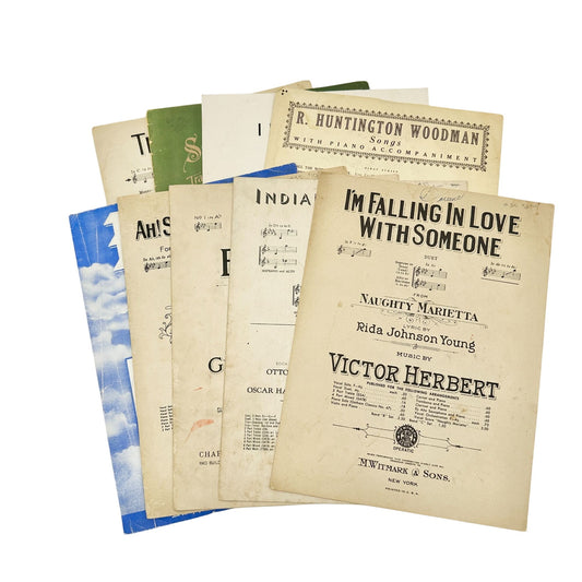 Set Of 9 Vintage Sheet Music Collection Lyrics and Piano Vocal Arrangements 12x9