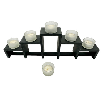 Order Home Collection 5 pc Tiered Wood Glass Votive Holder with Candles NIB