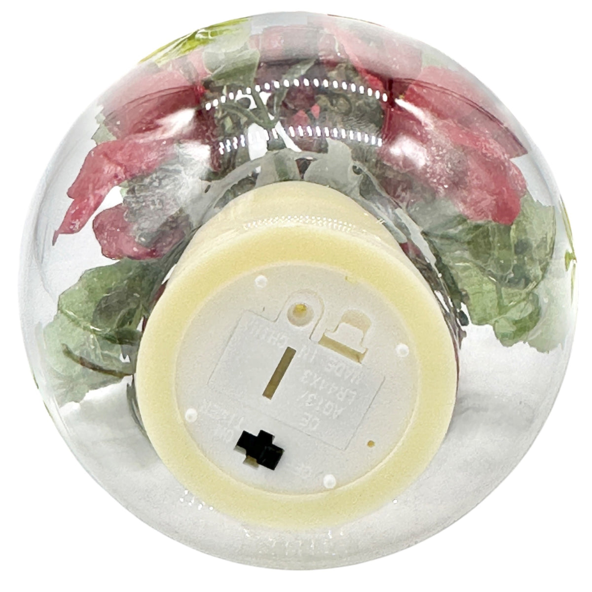 Holiday Candle Globe with Faux Poinsettias Greenery Battery Operated 6.5"x4.5"