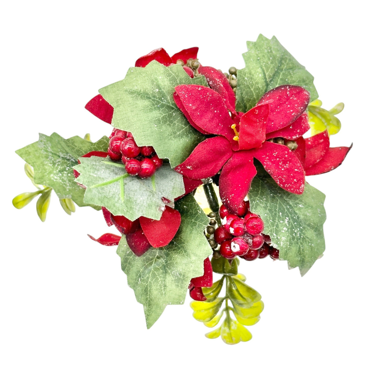 Holiday Candle Globe with Faux Poinsettias Greenery Battery Operated 6.5"x4.5"