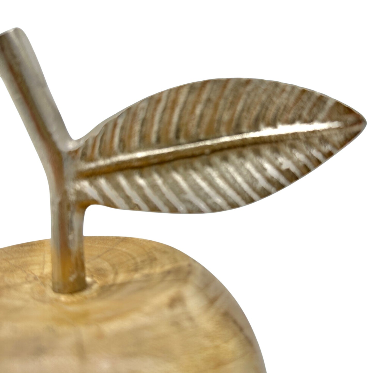 Wooden Apple Figurine With Metal Leaf Rustic Table or Shelf Decor 8 inches Tall