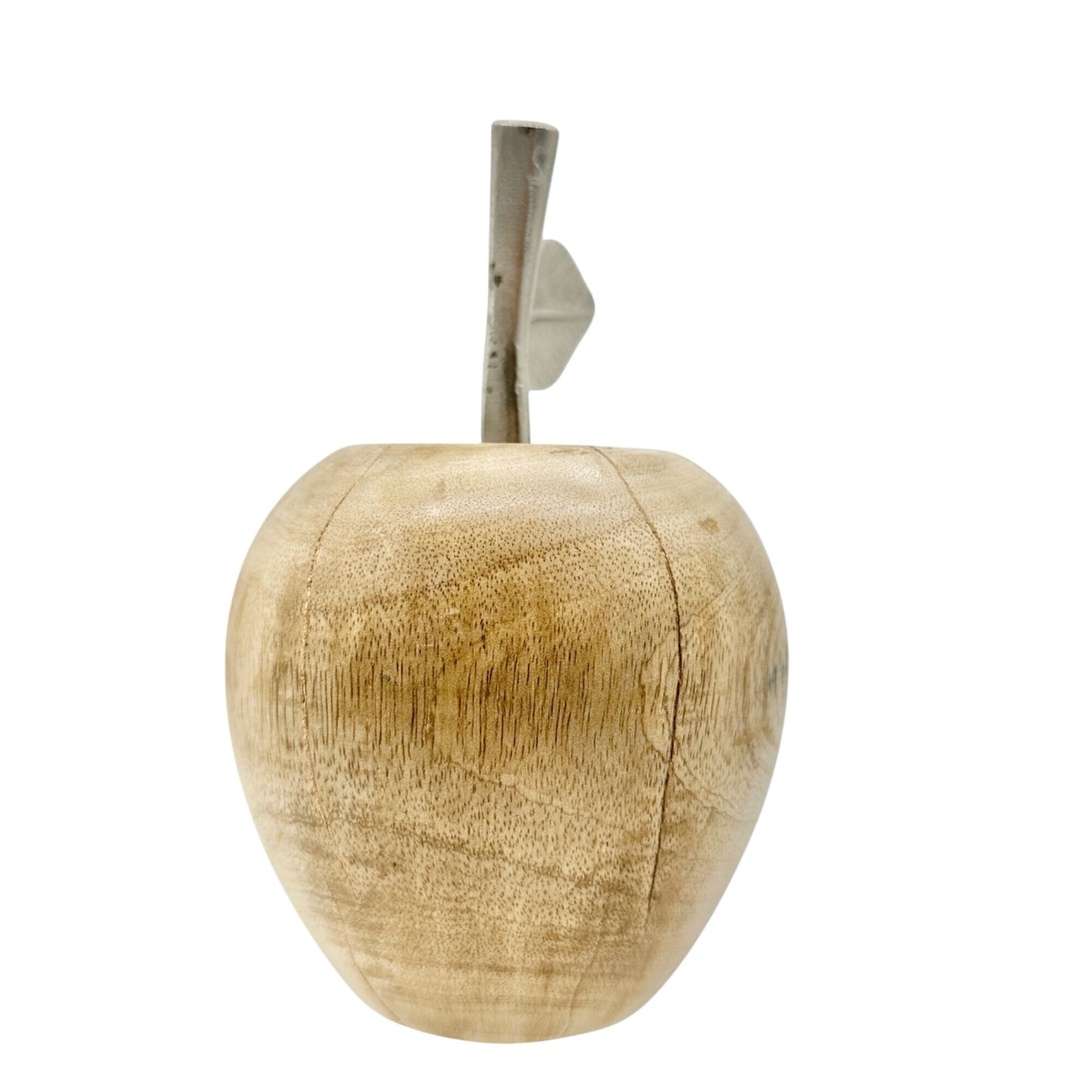 Wooden Apple Figurine With Metal Leaf Rustic Table or Shelf Decor 8 inches Tall